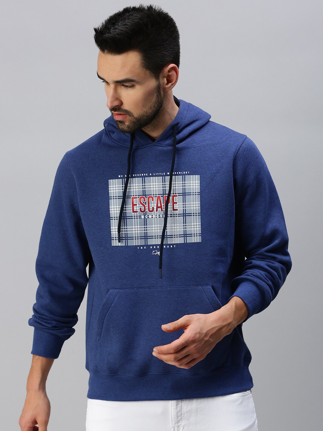 

98 Degree North Men Blue Printed Hooded Sweatshirt