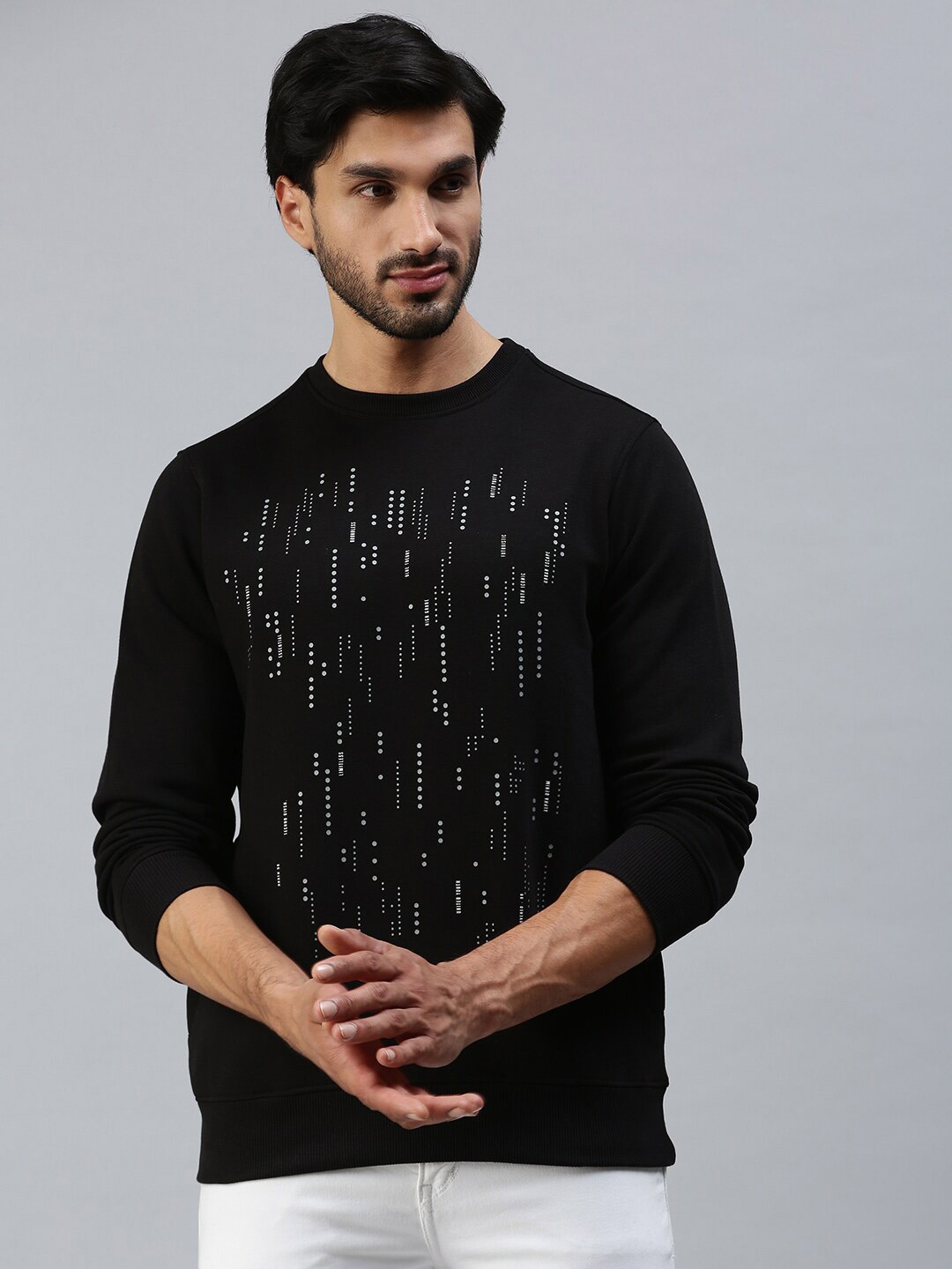 

98 Degree North Men Black Printed Fleece Sweatshirt