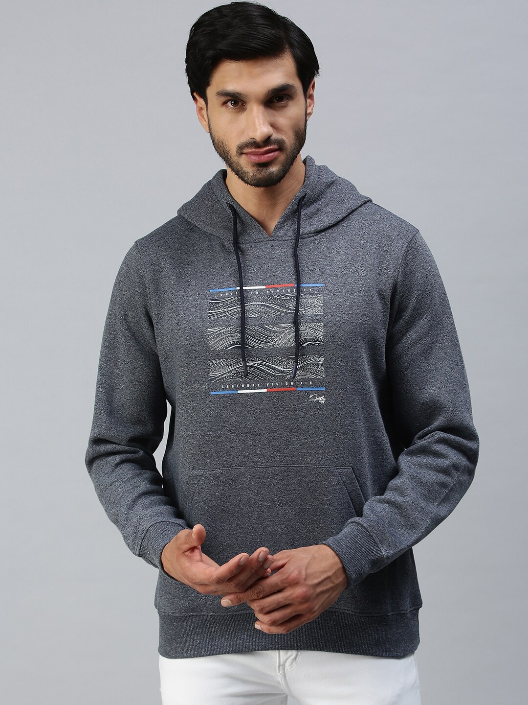 

98 Degree North Men Grey Printed Hooded Sweatshirt