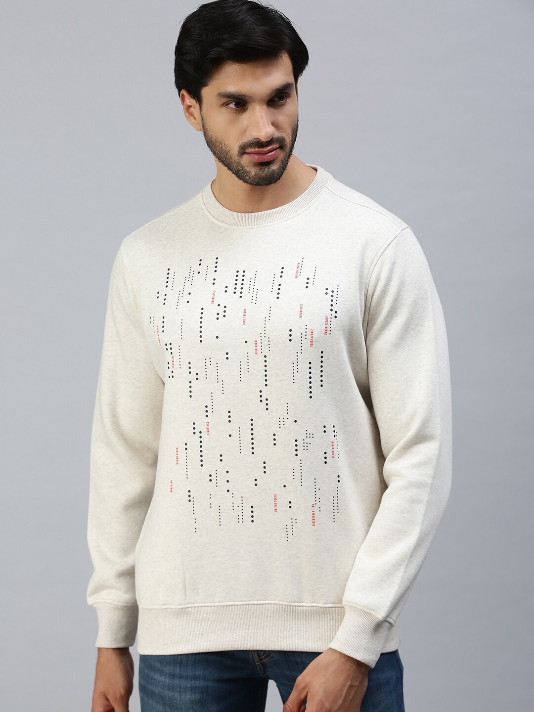 

98 Degree North Men Off White Printed Sweatshirt