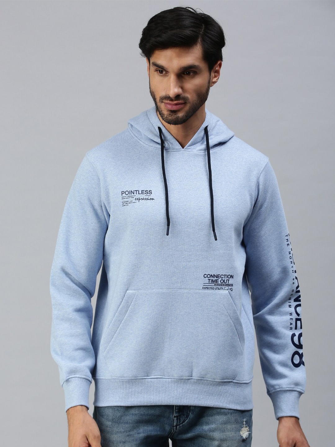 

98 Degree North Men Blue Hooded Sweatshirt