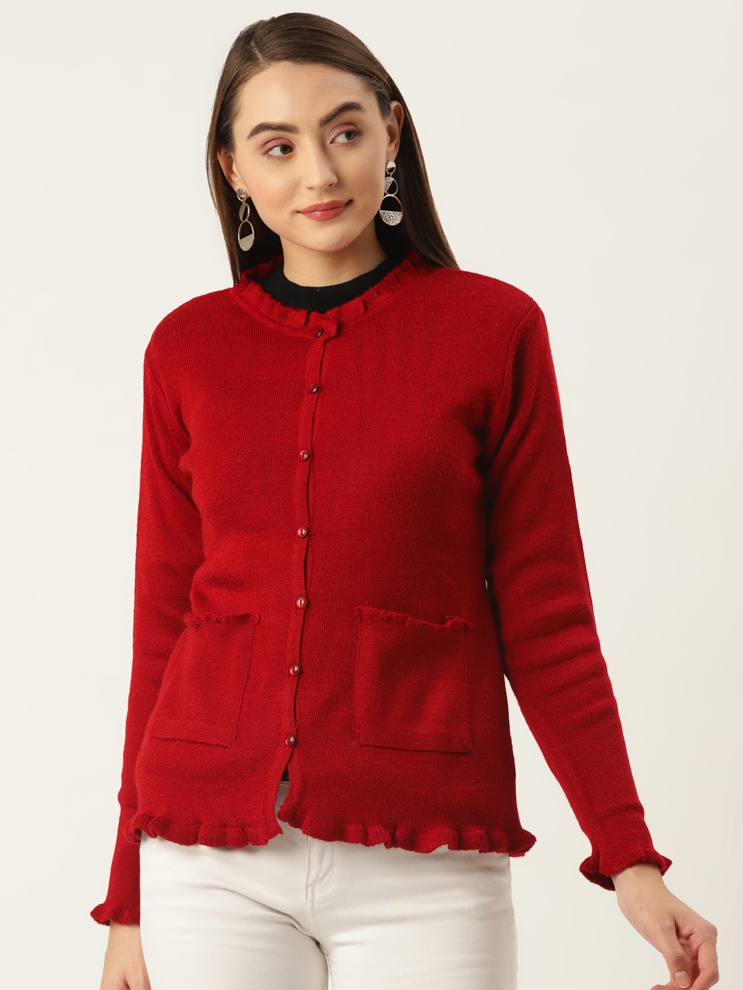 

FABNEST Women Maroon Cardigan