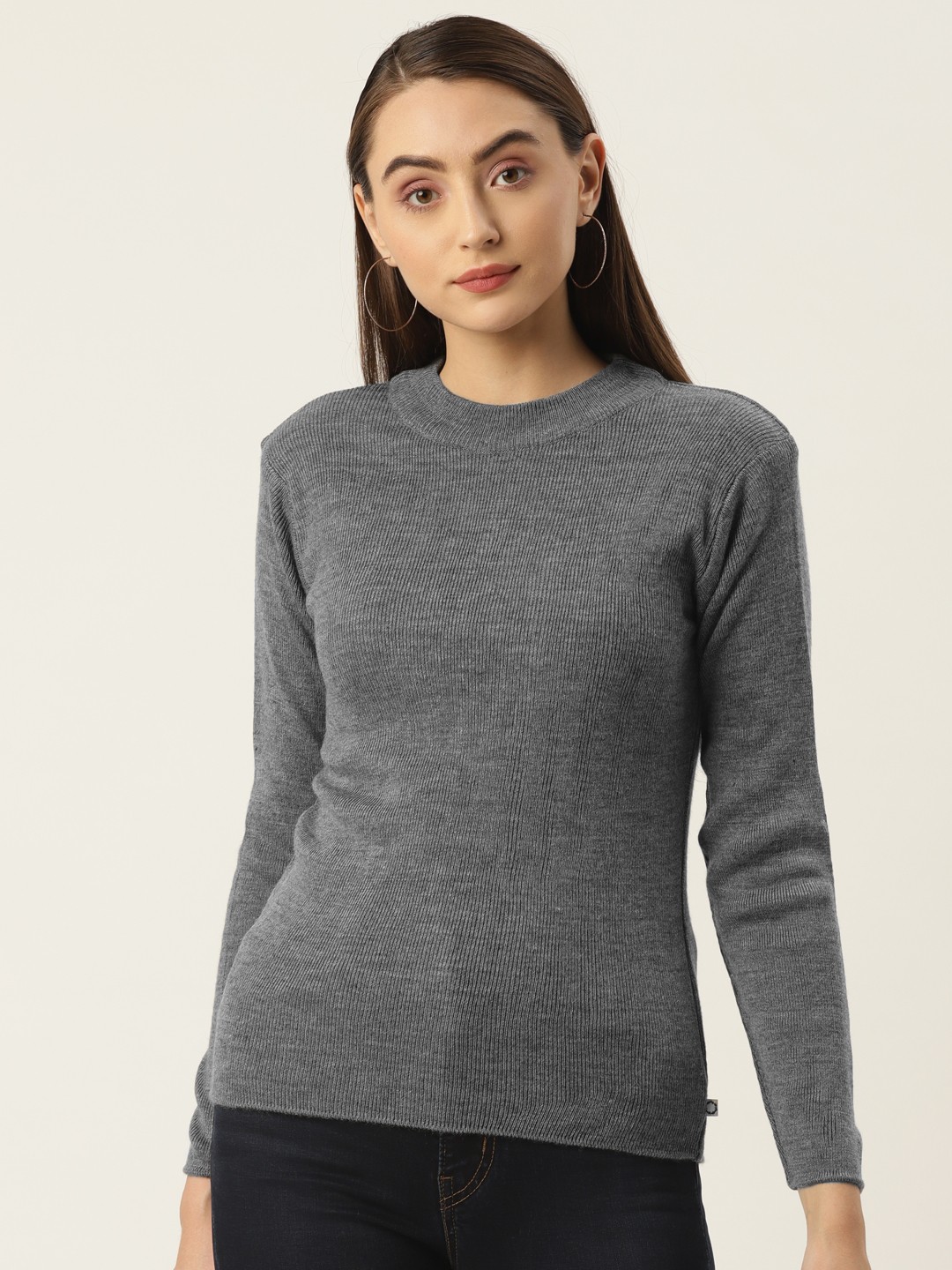 

FABNEST Women Grey Solid Sweater
