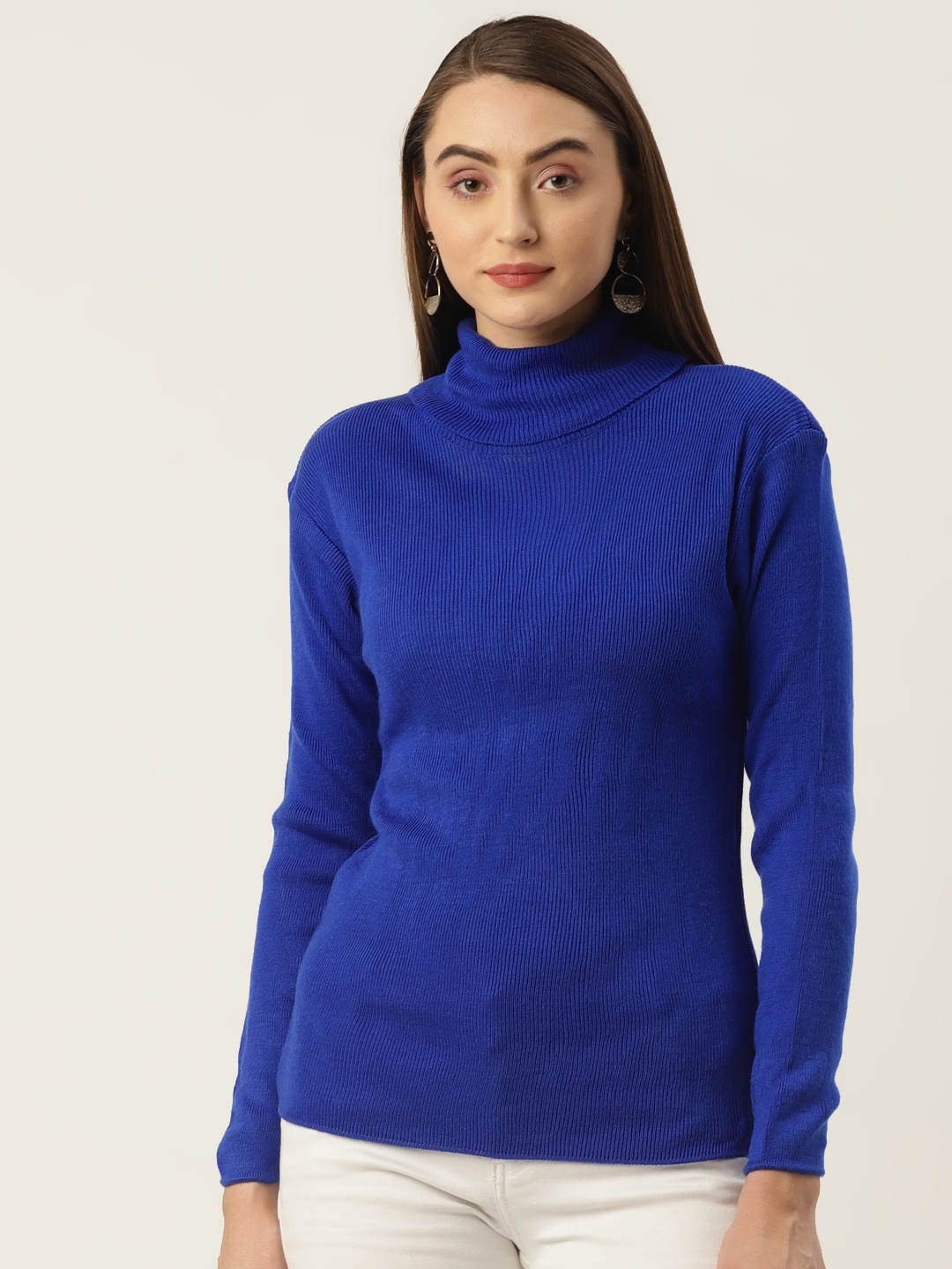 

FABNEST Women Blue Turtle Neck Sweater