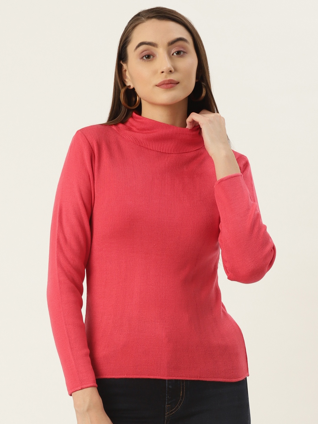 

FABNEST Women Red Turtle Neck Sweater