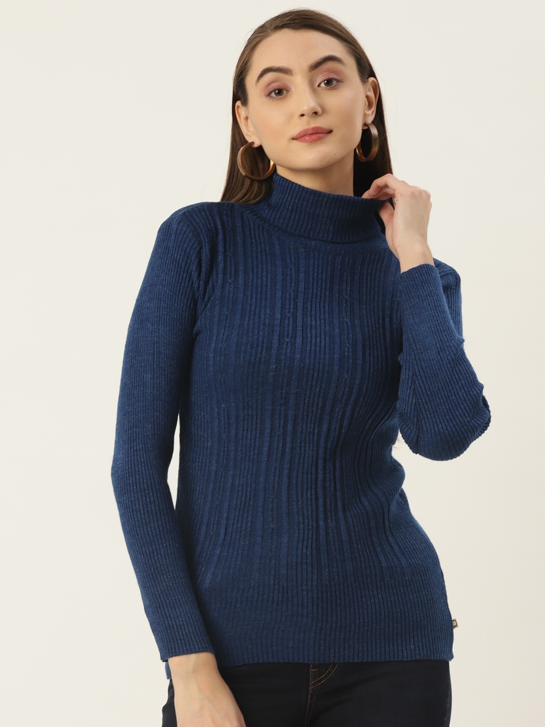 

FABNEST Women Turtle Neck Sweater, Navy blue