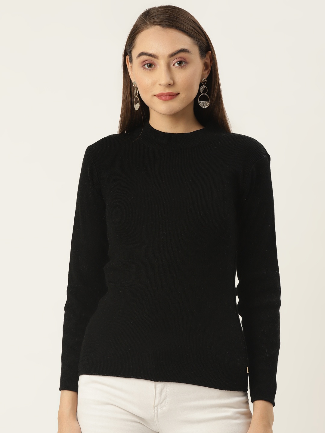 

FABNEST Women Black Solid Sweater