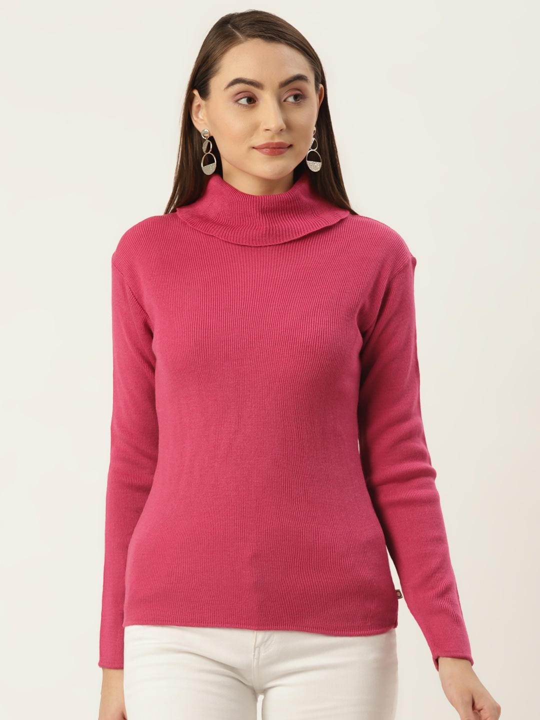 

FABNEST Women Pink Turtle Neck Sweater