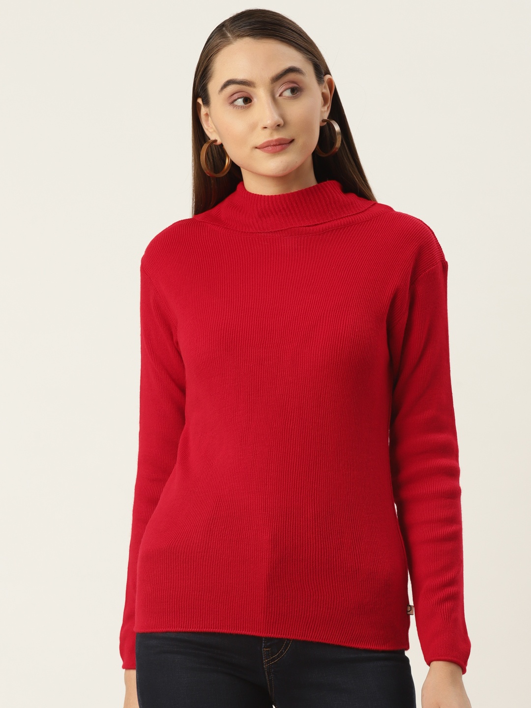 

FABNEST Women Red Turtle Neck Sweater