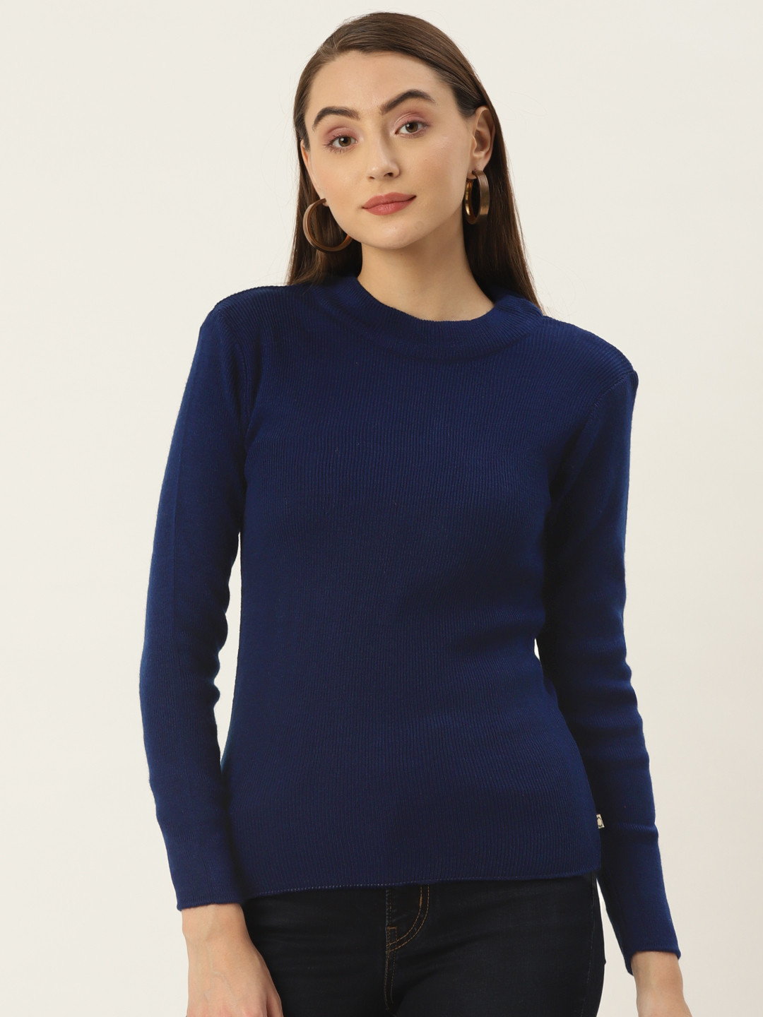 

FABNEST Women Navy Solid Sweater, Navy blue