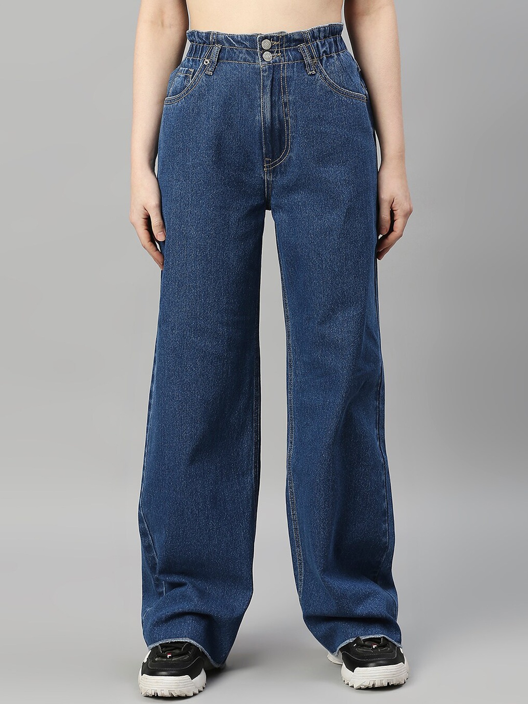 

TARAMA Women Blue Wide Leg High-Rise Cotton Jeans