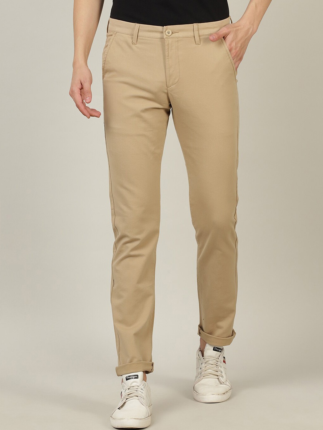 

Crocodile Men Khaki Solid Smart Slim Fit Cotton Chinos Trousers