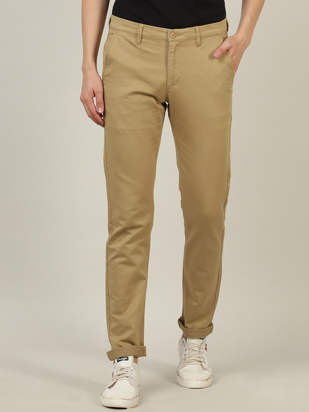 

Crocodile Men Khaki Solid Smart Slim Fit Cotton Chinos Trousers