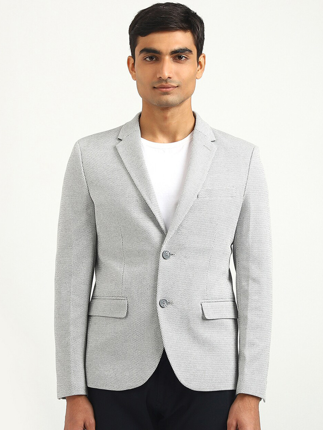 

United Colors of Benetton Men Grey Self-Design Single Breasted Blazers