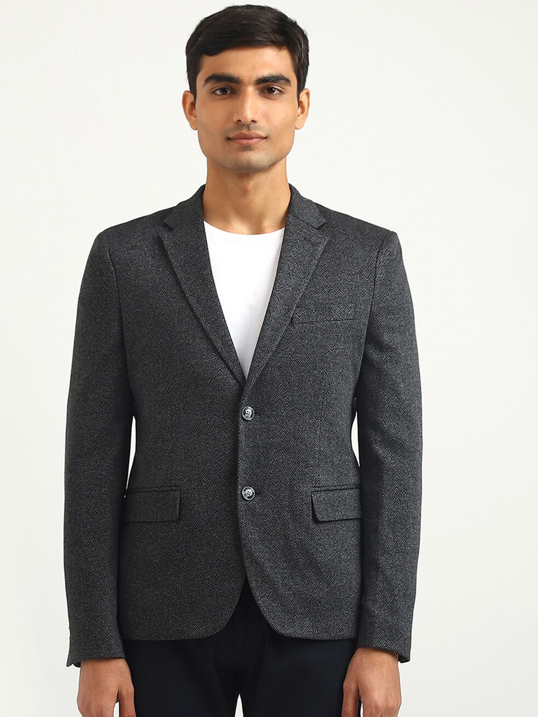 

United Colors of Benetton Men Grey Self-Design Single-Breasted Blazer
