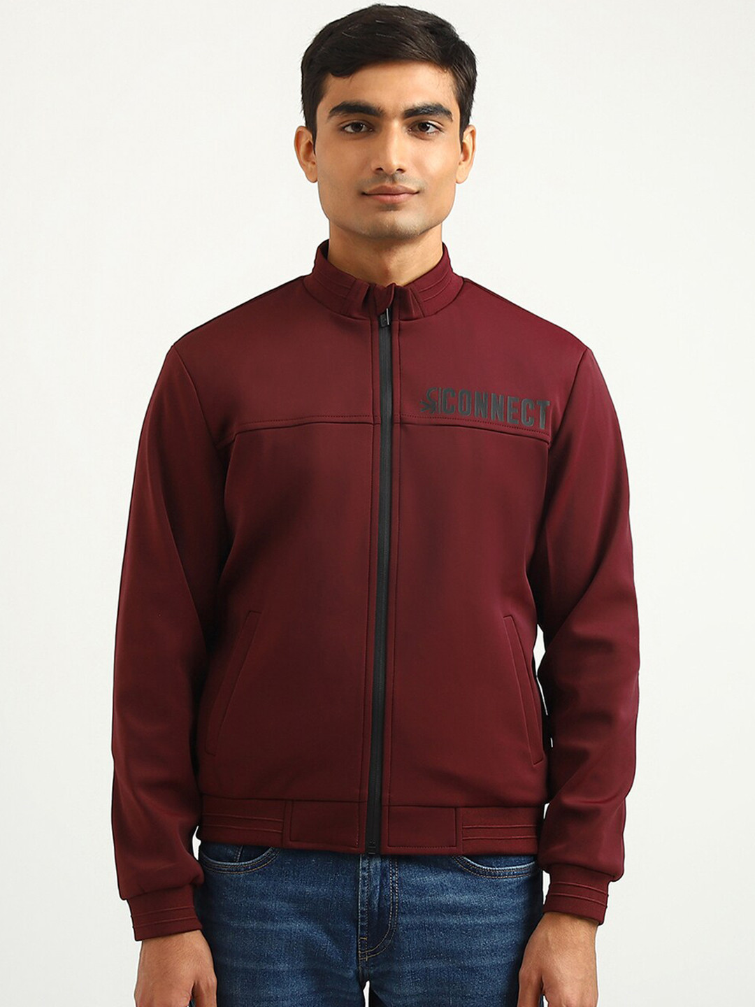 

United Colors of Benetton Men Maroon Black Typography Bomber Jacket