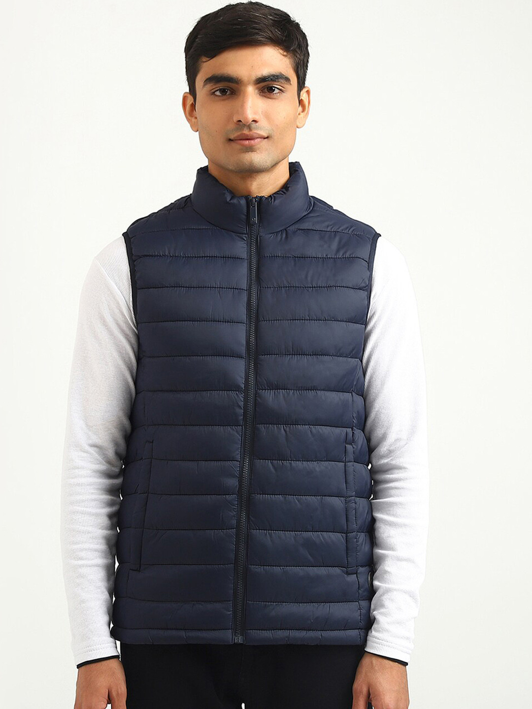 

United Colors of Benetton Men Navy Blue Padded High Neck Jacket