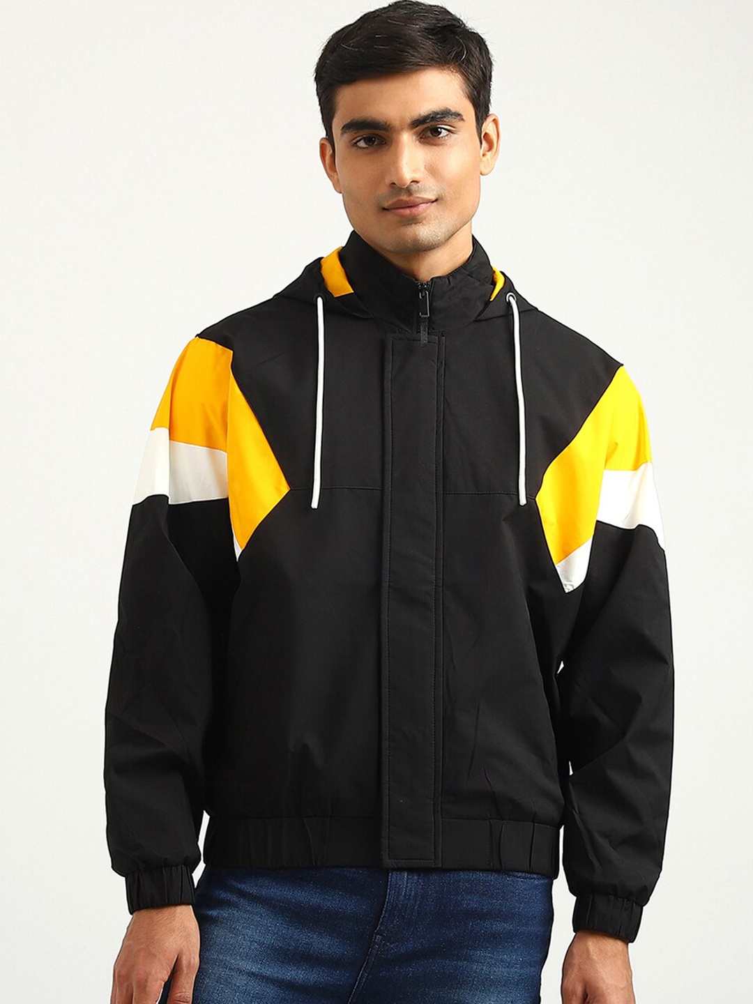 

United Colors of Benetton Men Black Colourblocked Bomber Jacket