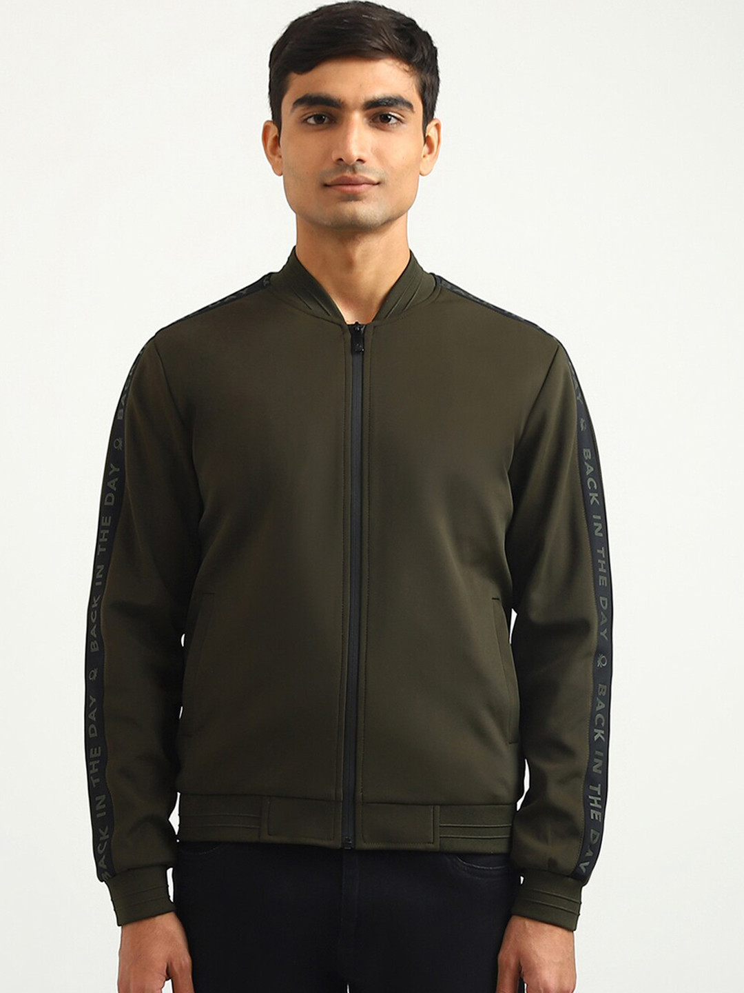

United Colors of Benetton Men Olive Green Bomber Stand-up Collar