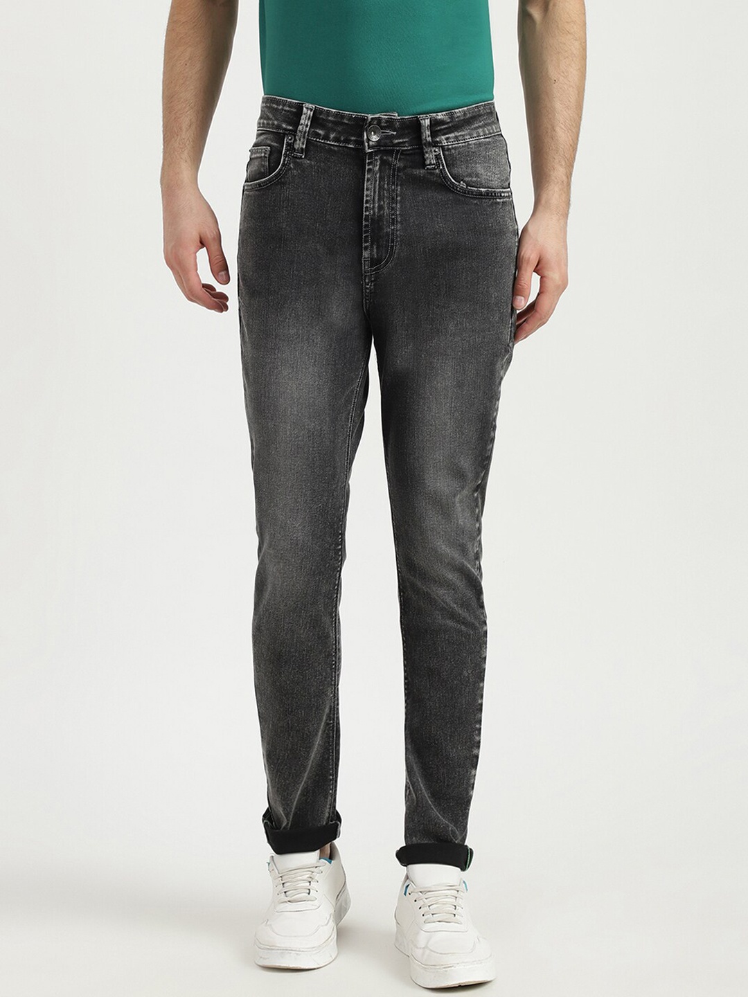 

United Colors of Benetton Men Grey Slim Fit Heavy Fade Jeans