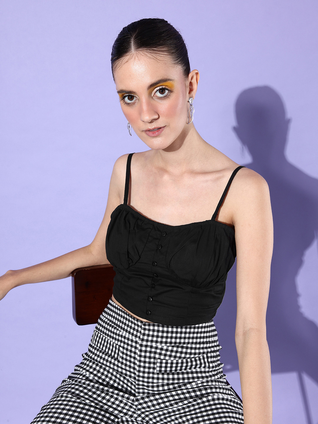 

Dressberry Solid Pure Cotton Fitted Crop Top, Black