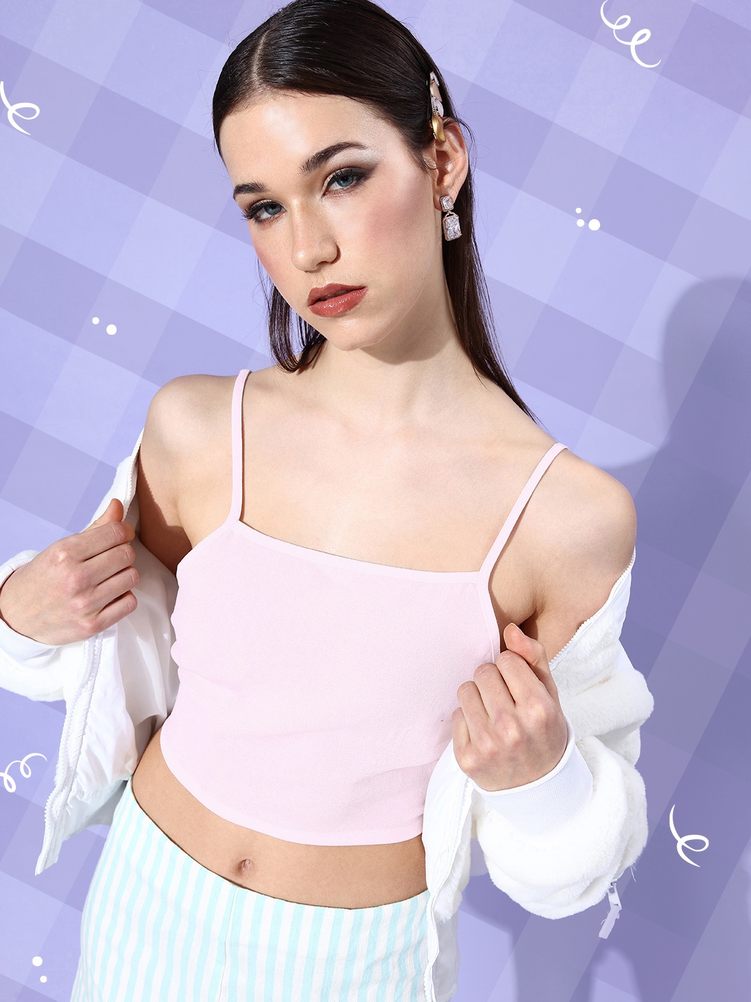 

DressBerry Solid Crop Top With Back Tie Up Details, Pink