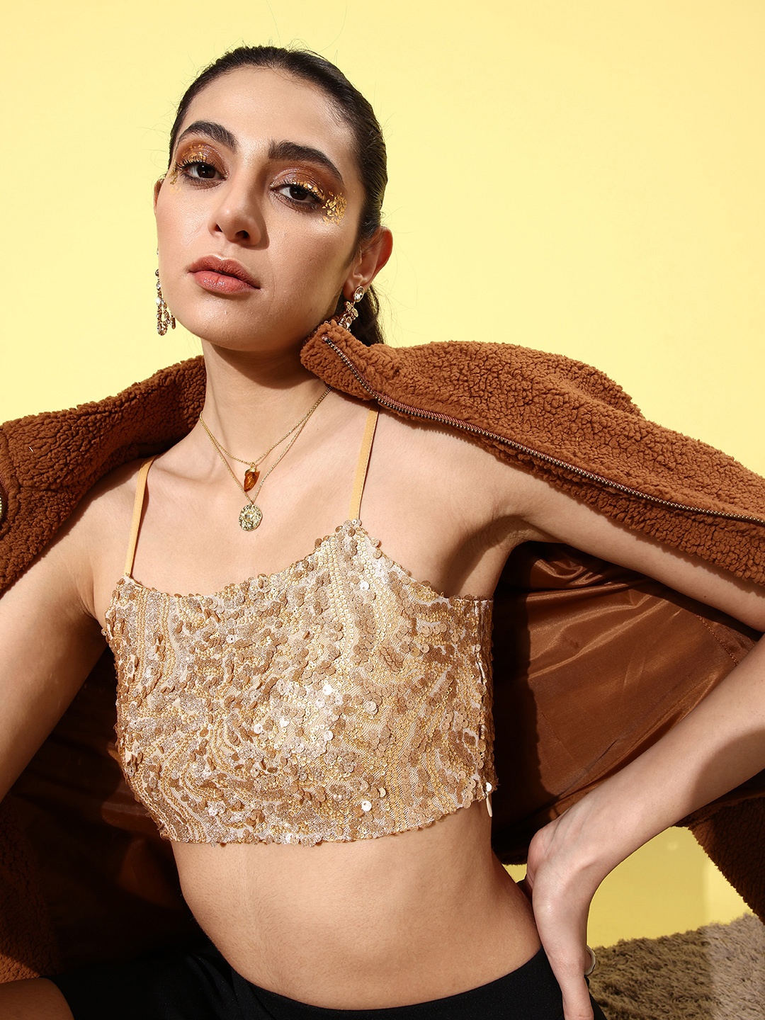 

DressBerry Embellished Crop Top With Sequined Detail, Gold