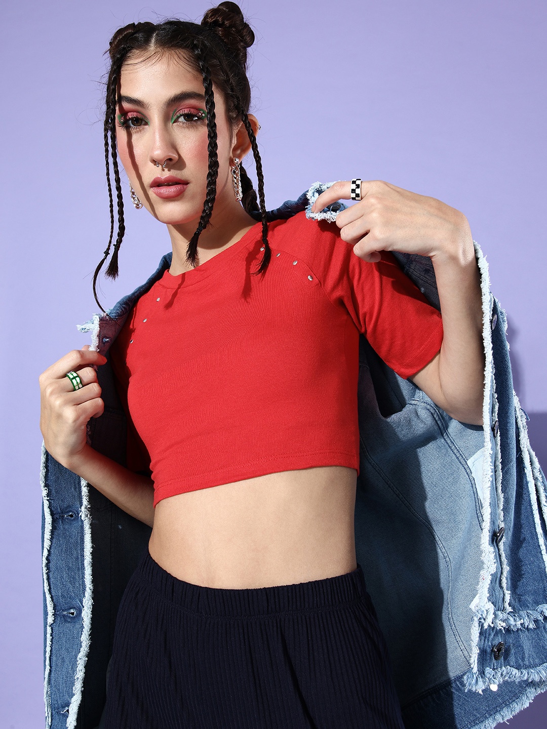 

Dressberry Blouson Crop Top With Back Tie Up Details, Red