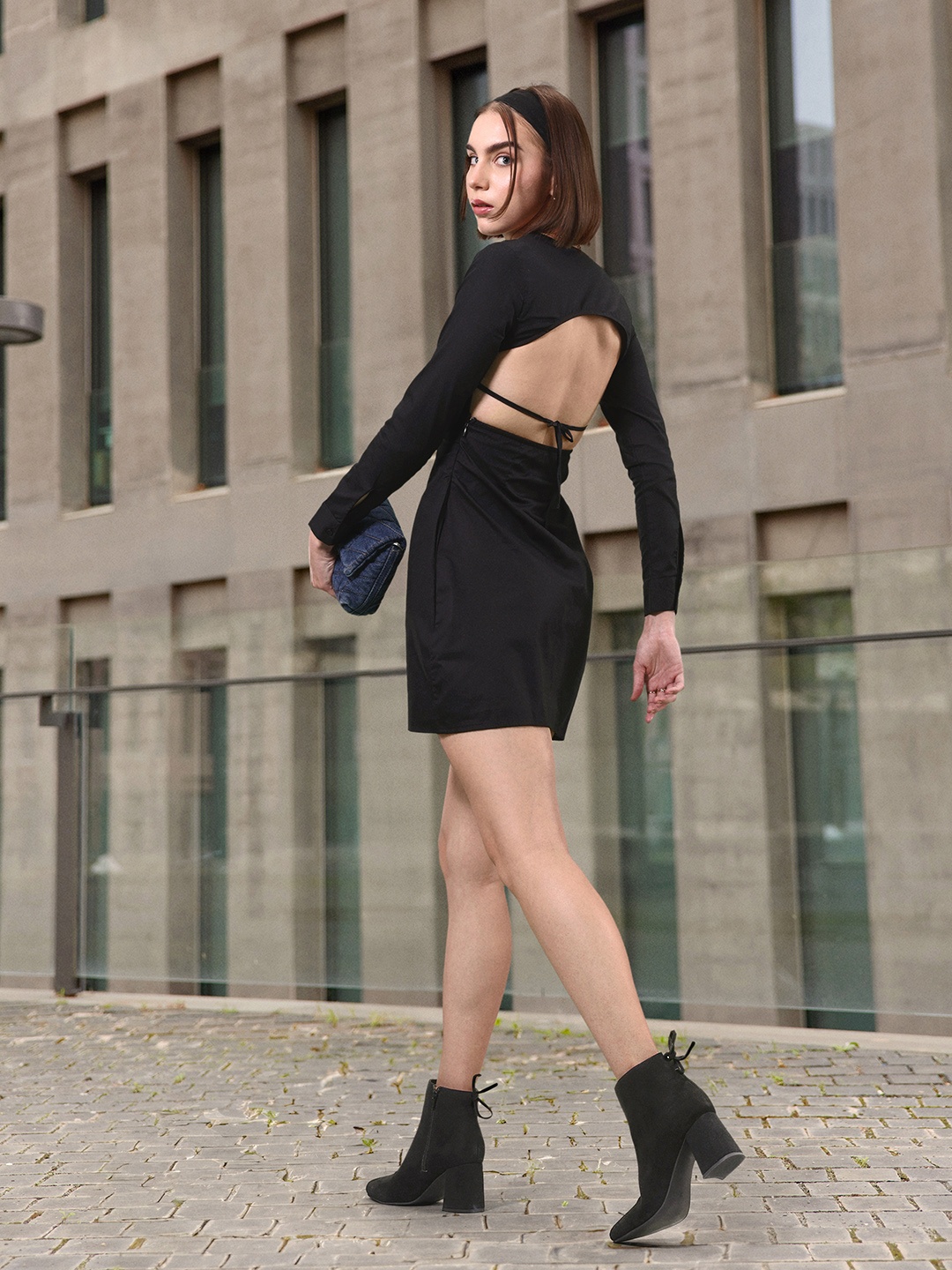 

4WRD by Dressberry Pure Cotton A-Line Mini Dress, Black