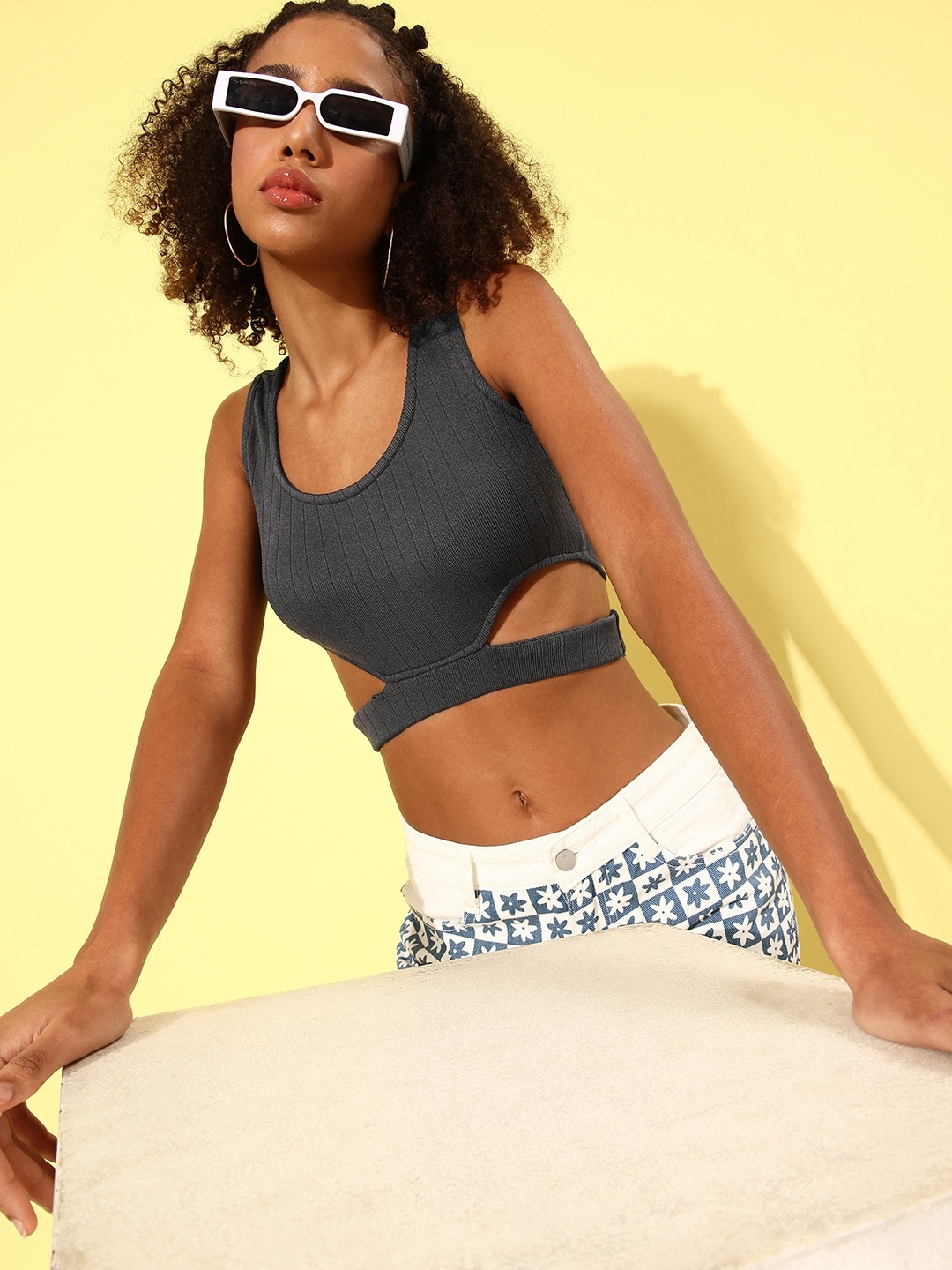 

Dressberry Knitted Crop Top, Grey