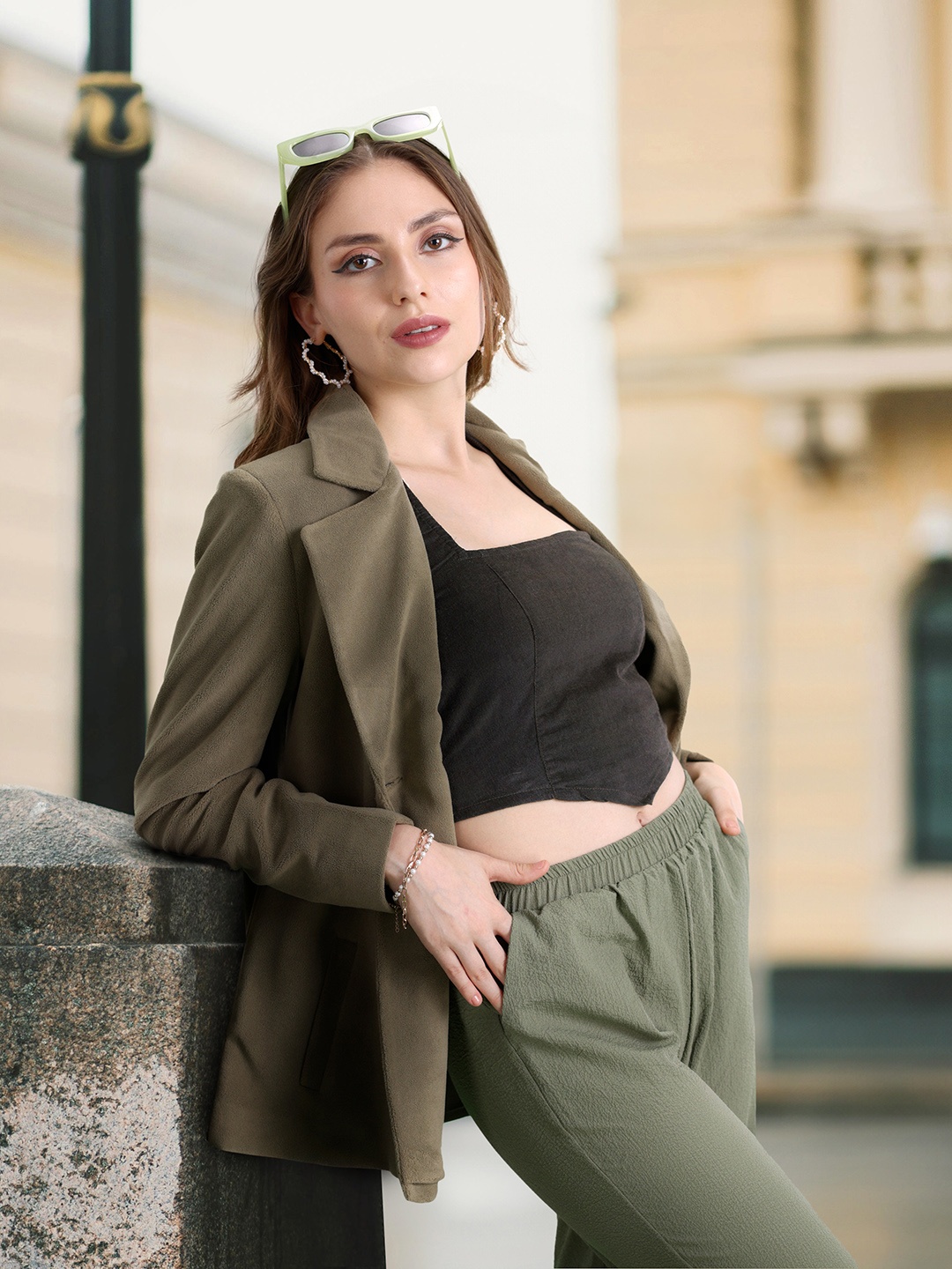 

4WRD by Dressberry Halter Neck Cotton Corduroy Crop Top, Olive