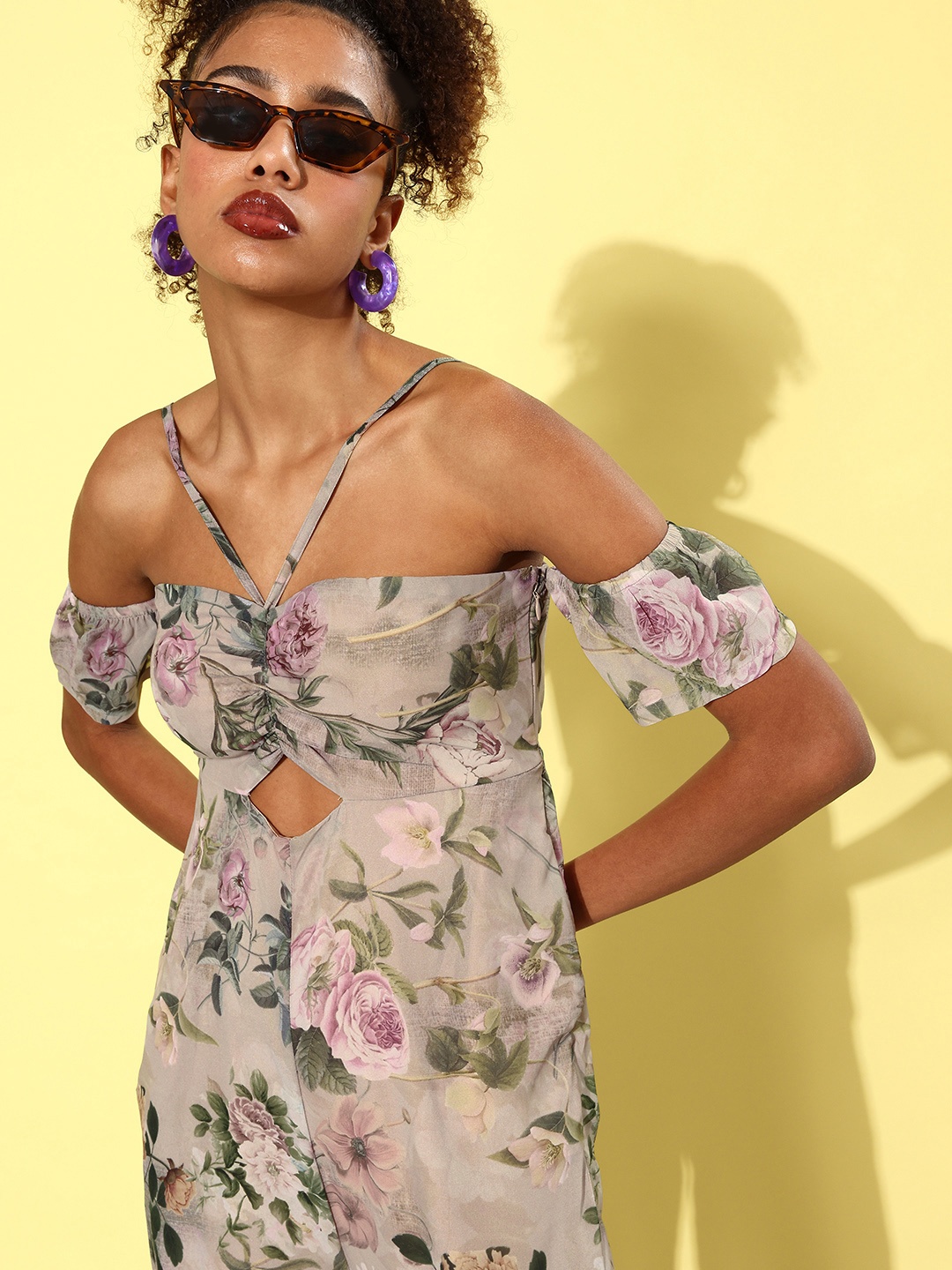 

DressBerry Floral Printed Basic Jumpsuit With Cut-Out Details, Multi