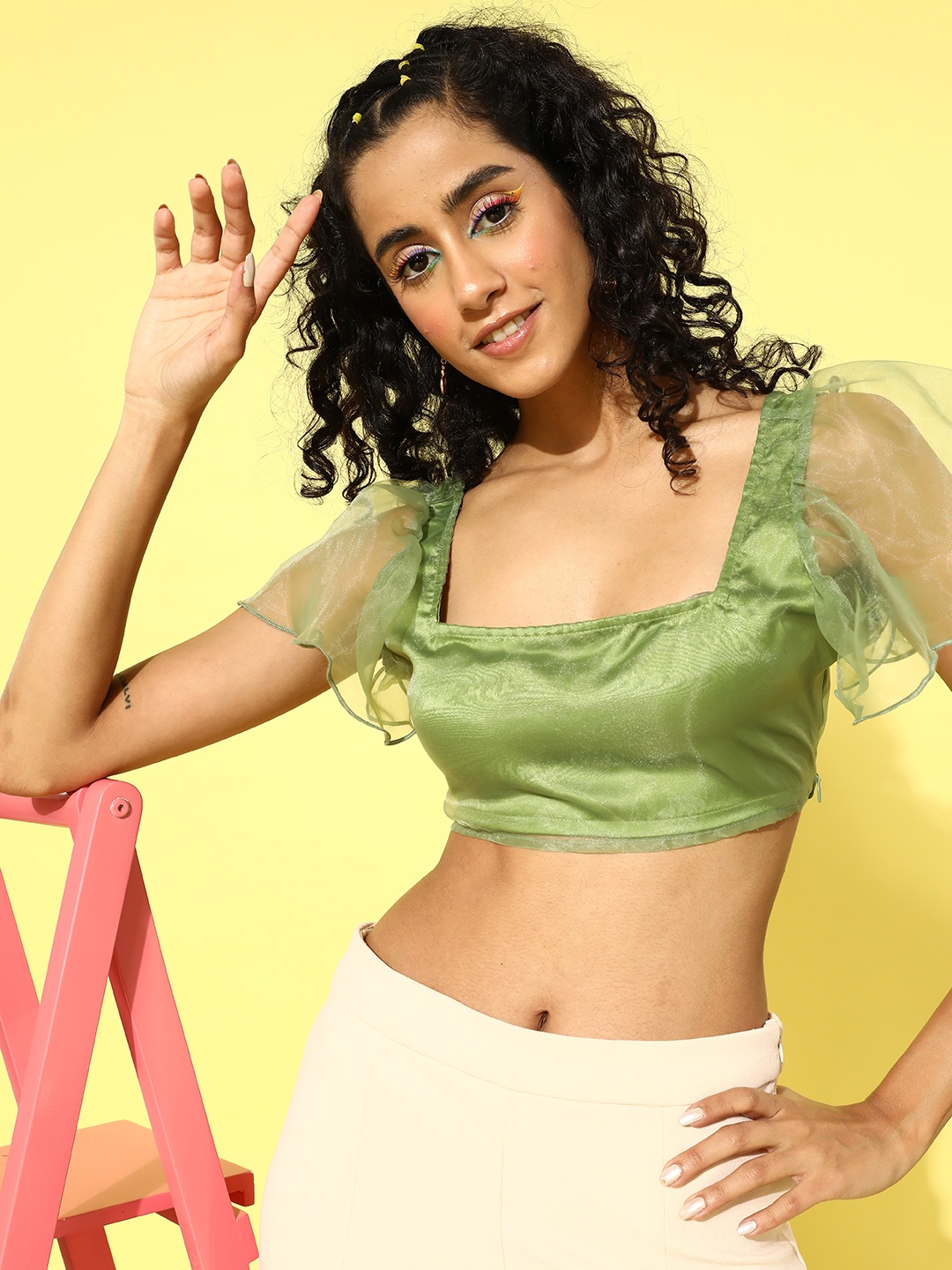

4WRD by Dressberry Organza Crop Top, Green