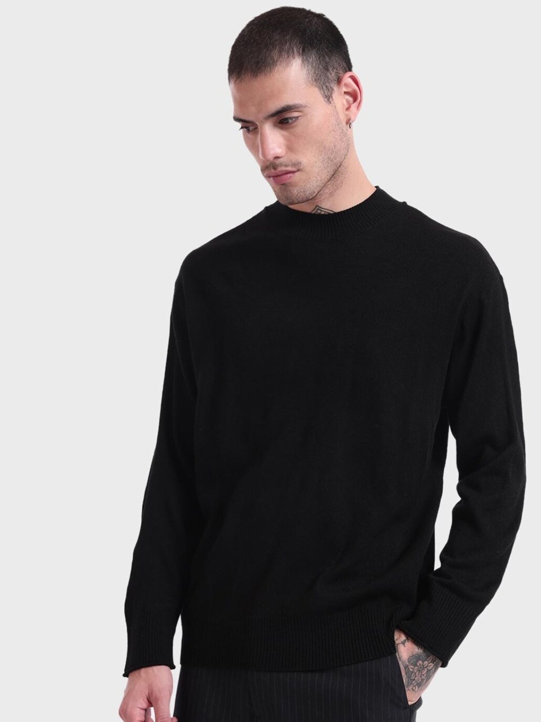 

Bewakoof Men Jet Black Oversized Sweater