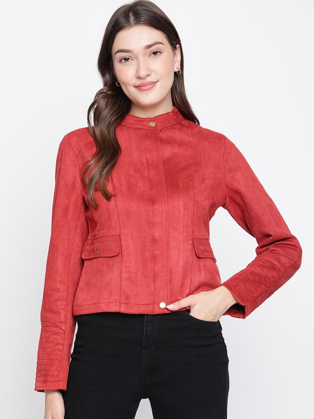 

Latin Quarters Women Rust Solid Crop Tailored Jacket