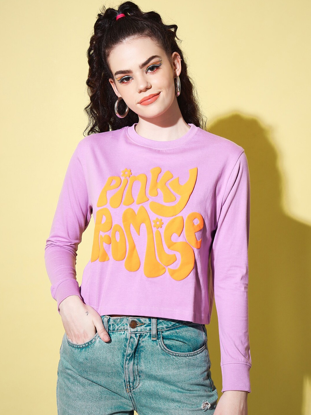 

The Dry State Women Violet & Orange Typography Printed Relaxed Fit T-shirt