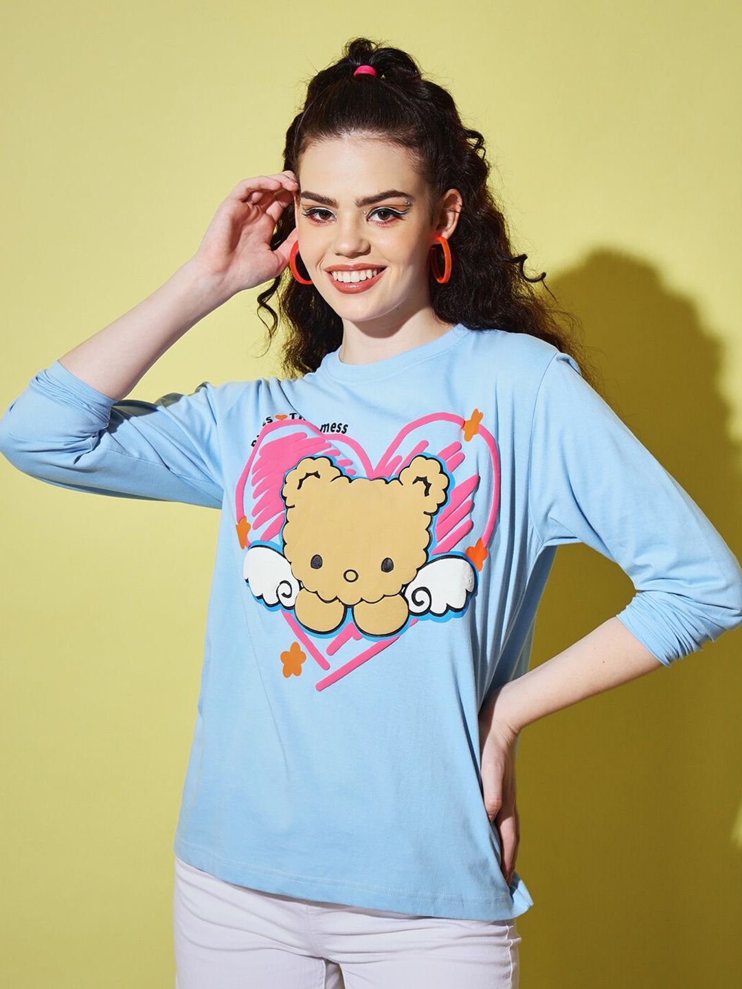 

The Dry State Women Blue & Pink Printed Cotton T-shirt