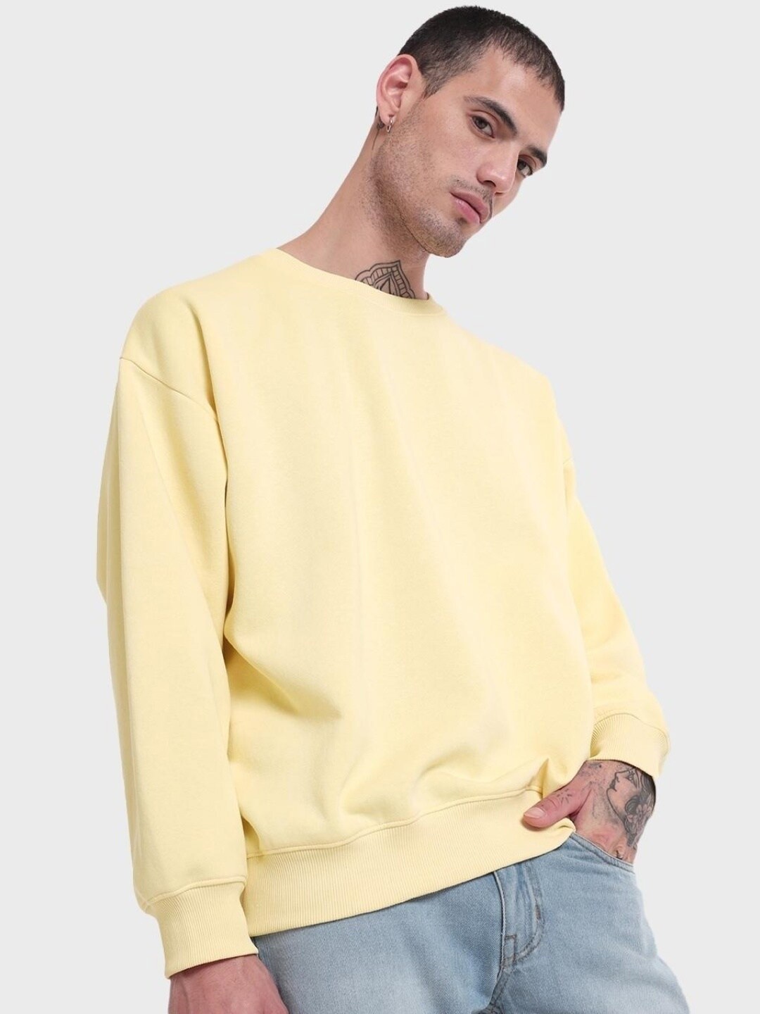 

Bewakoof Men Yellow Oversized Sweatshirt