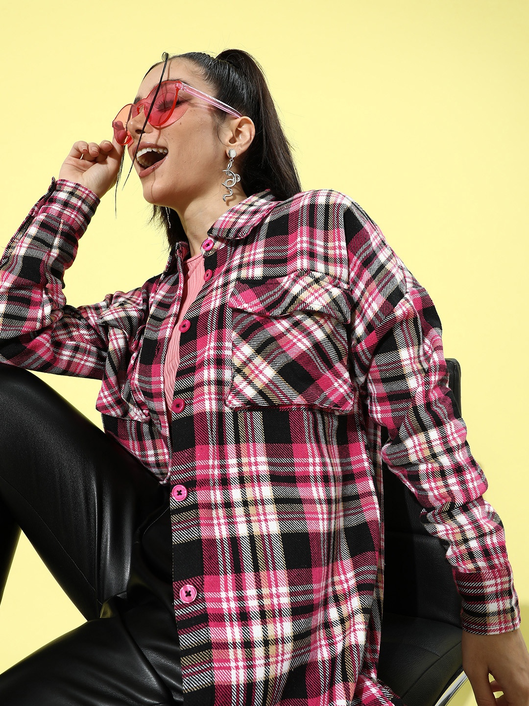 

DressBerry Women Tartan Checks Opaque Pure Cotton Casual Shirt, Pink