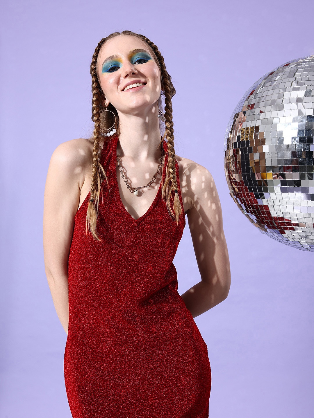 

DressBerry Embellished Halter Neck Sheath Dress, Red