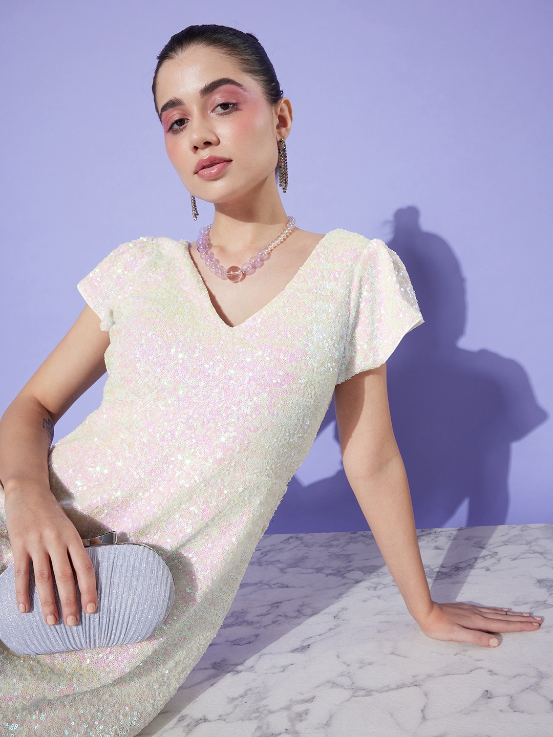

4WRD by Dressberry Embellished A-Line Dress, Off white
