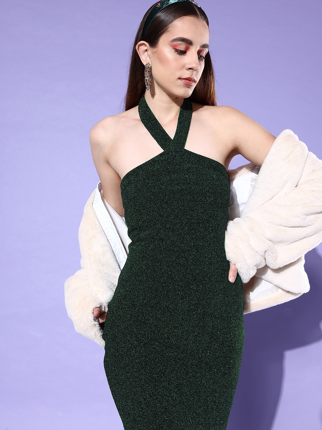 

DressBerry Women Embellished Halter Neck Sheath Dress, Green
