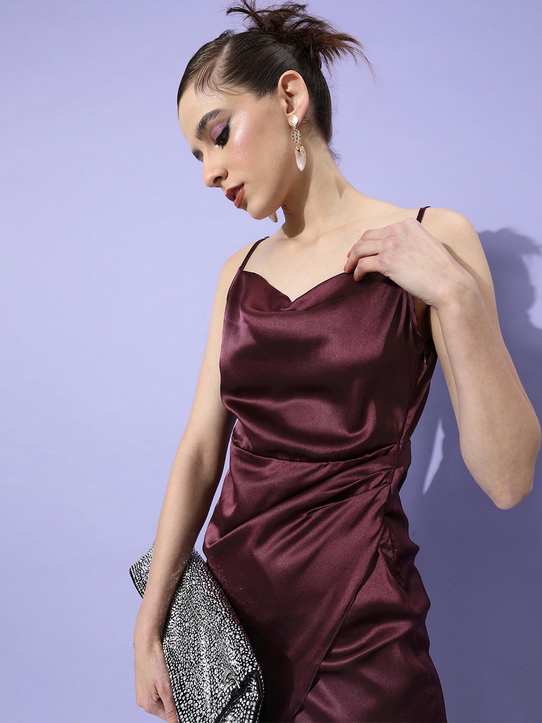 

DressBerry Wine Burgundy Satin Sheath Dress With Tulip Hemline