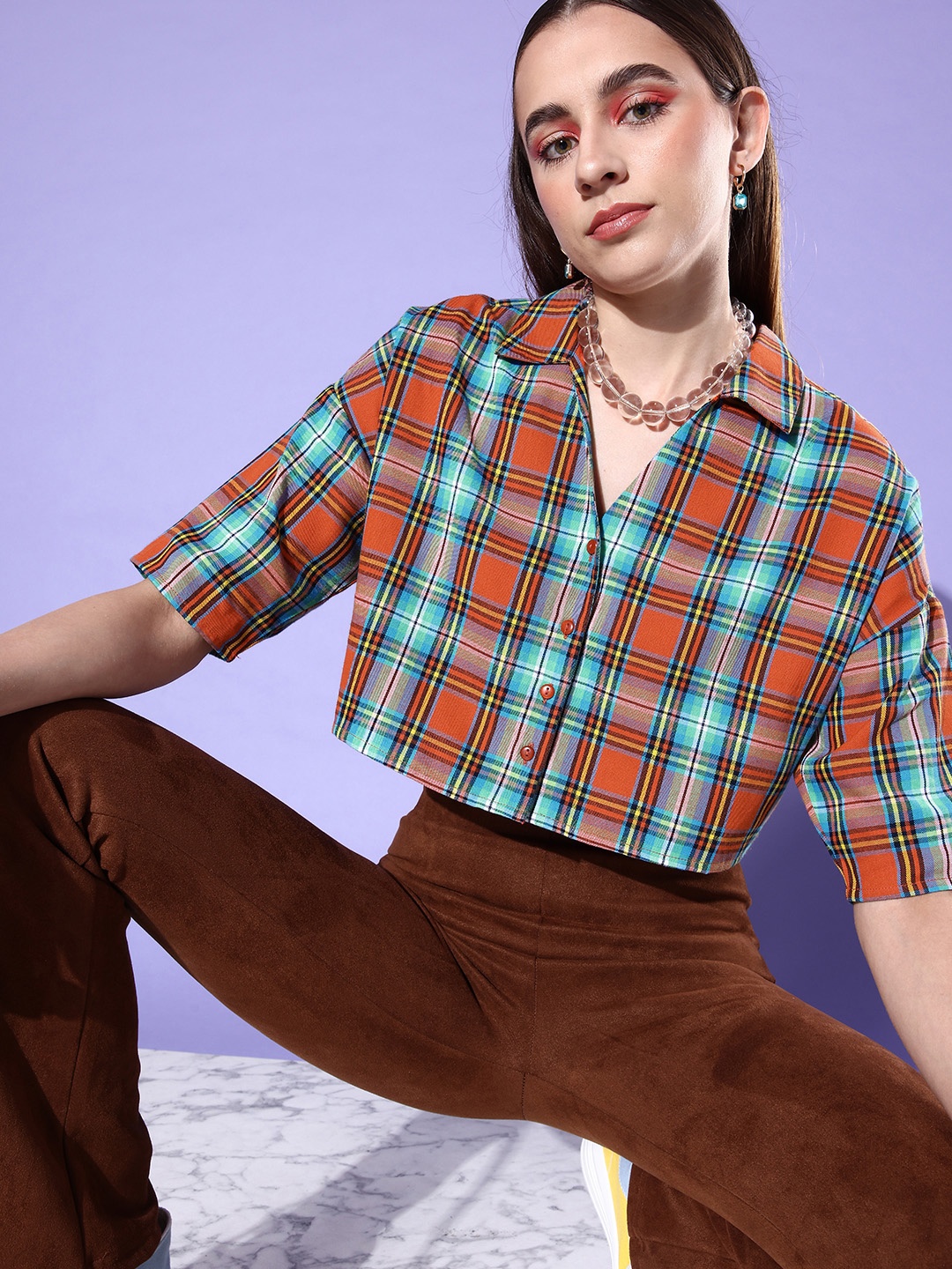 

DressBerry Women Pure Cotton Tartan Checked Casual Shirt, Red