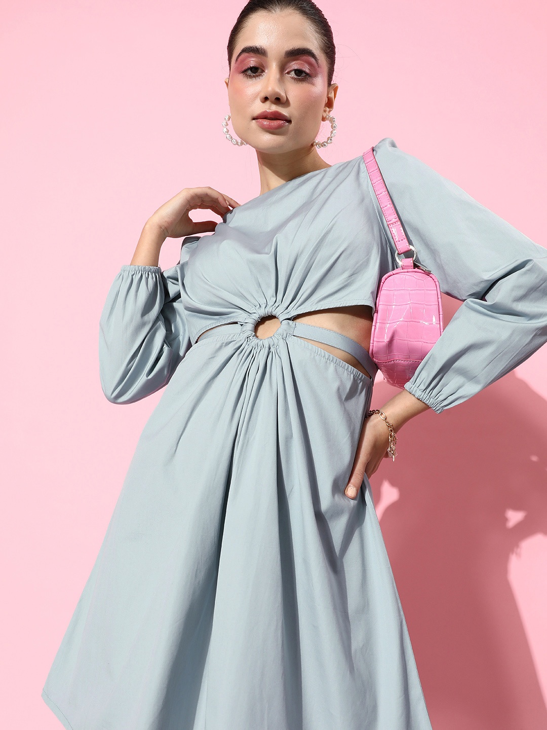 

DressBerry Pure Cotton A-Line Dress With Cut-Out Details, Blue