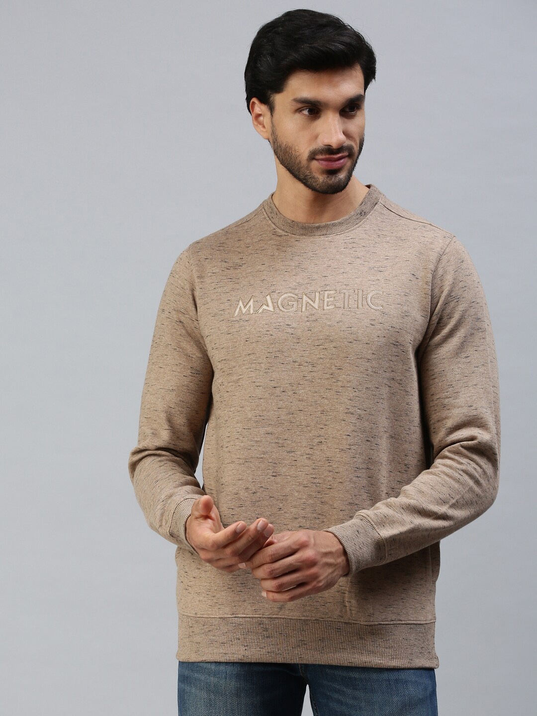 

98 Degree North Men Camel Brown Printed Sweatshirt