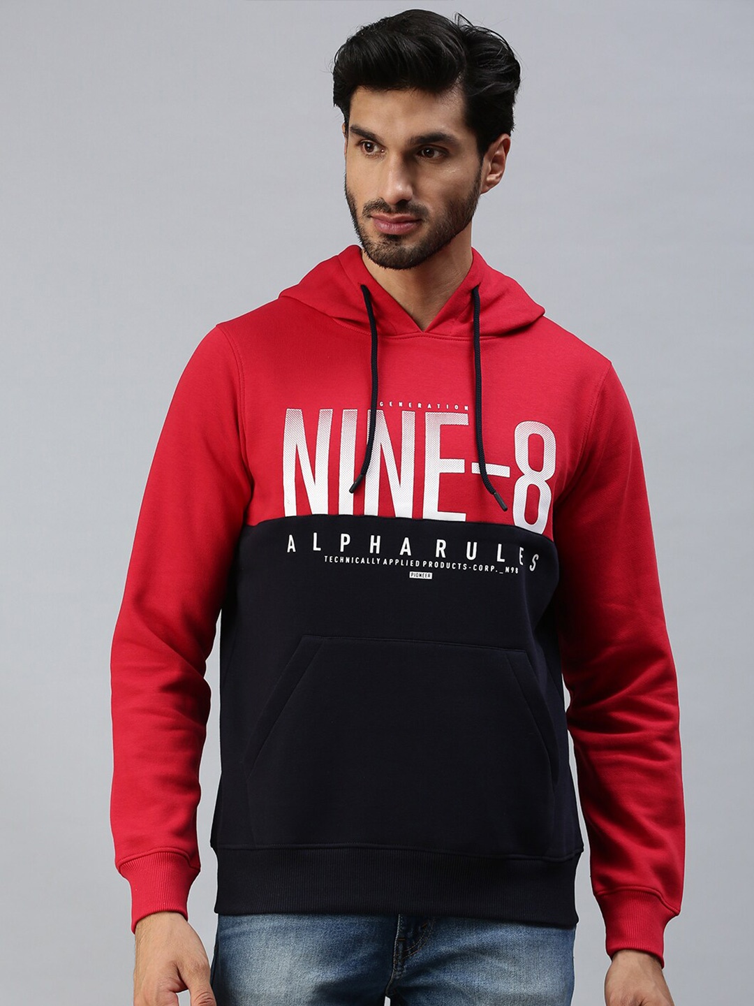 

98 Degree North Men Red Printed Fleece Hooded Sweatshirt