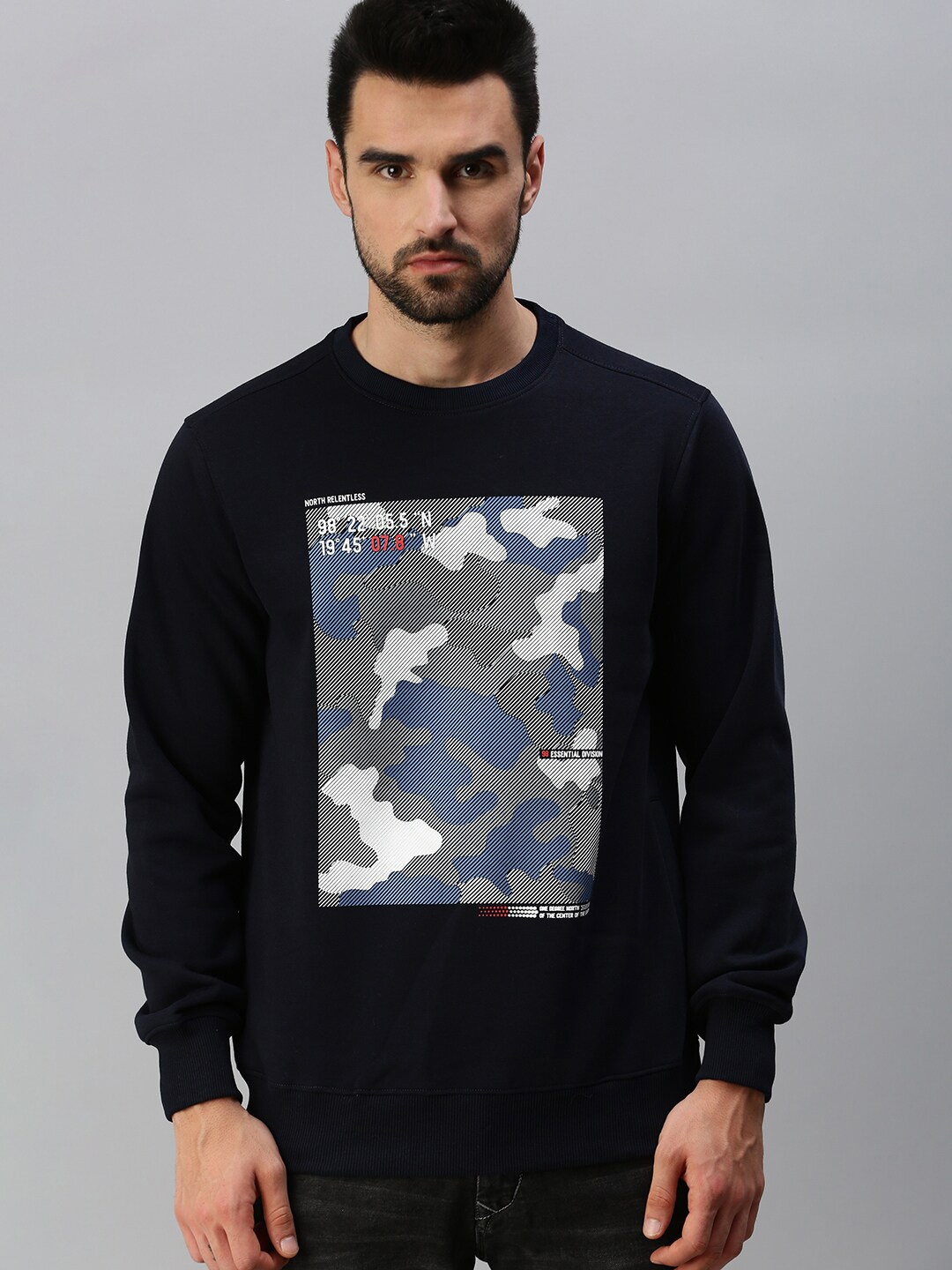 

98 Degree North Men Navy Blue Printed Sweatshirt