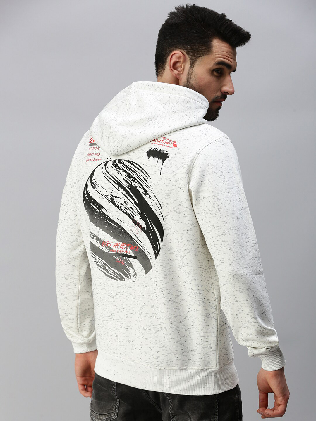 

98 Degree North Men White Printed Hooded Sweatshirt