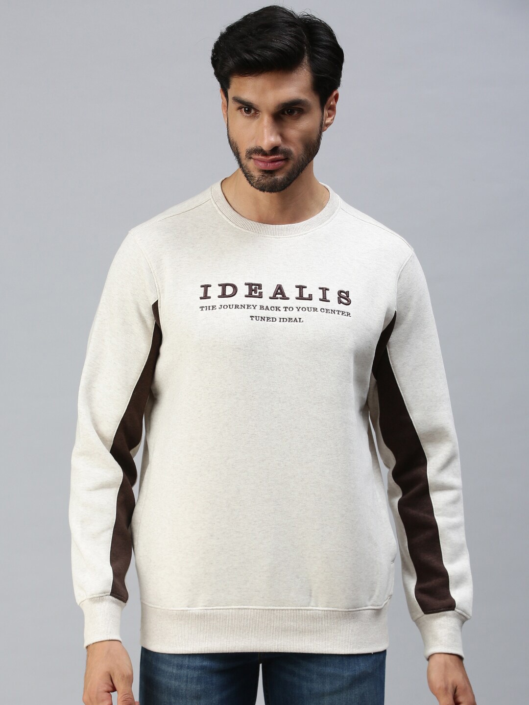 

98 Degree North Men Off White Printed Fleece Sweatshirt